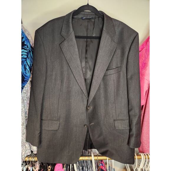 Paul Fredrick 48R Wool Mens Sport Coat Blazer Jacket Herringbone‎ Dark Gray - Picture 1 of 8